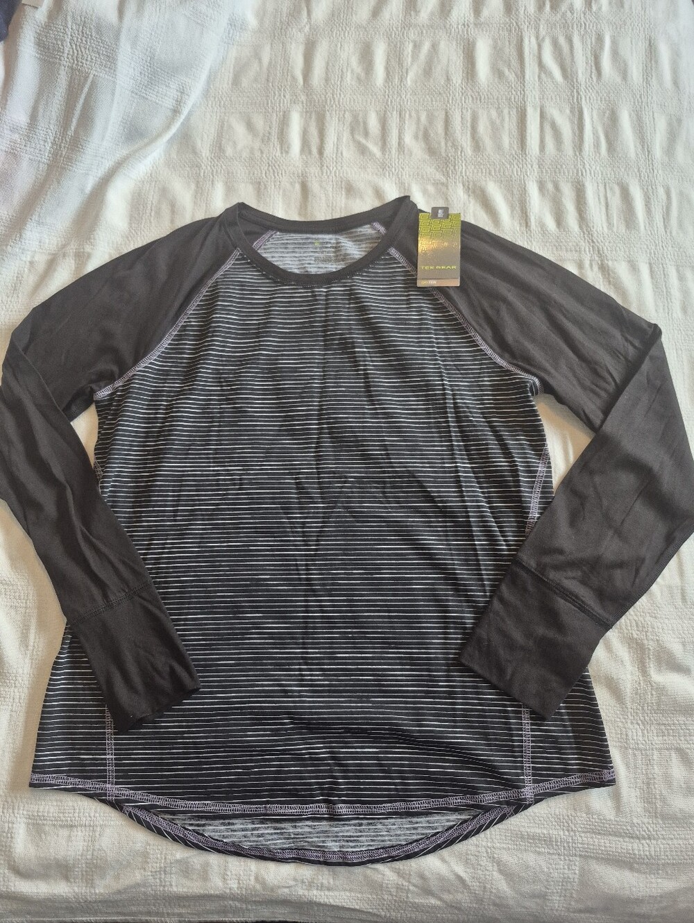 Tek Gear women's XL long sleeve striped shirt striped body black sleeve NEW
